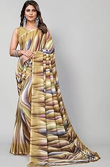 Yashika Women's Trendy Printed Georgette Purple Color Saree with Blouse Material