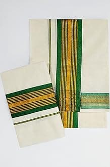 Women's Kerala Traditional Cotton Set Mundu Cream Color with Fancy Border