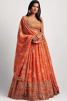 Zeel Clothing Women's Organza Floral White Semi-Stitched Lehenga Choli (7611-Wedding-Floral-Lehenga-Latest, White)