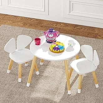 UTEXKids Table and Chair Set, Toddler Table with Elephant Ear Chairs, 3 Pieces Kids Round Table for Toddlers, Girls, Boys,White