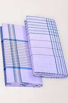 TUNI MANI Men's Stitched Cotton Lungi | White | 2.10m; Free Size (Pack of 2) |