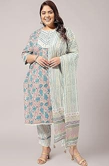 MIRCHI FASHION Cotton Plus Size Women Straight Printed Kurta Set with Pant & Dupatta