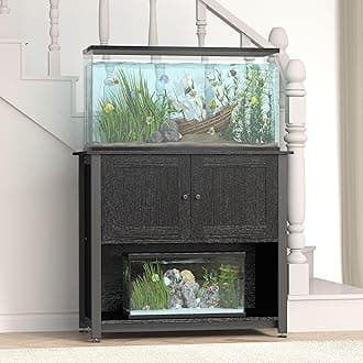 40-50 Gallon Fish Tank Stand with Cabinet, Metal Aquarium Stand for Storage, Reptile Tank Table Bearable 1000LBS, Accommodates 2 Aquariums, Black