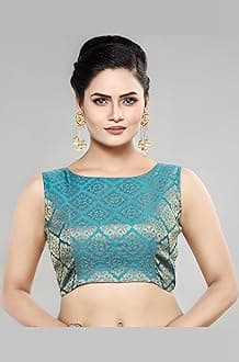 Madhu Fashion Womens Banaras Brocade Readymade Stitched Sleeveless Saree Blouse