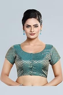 Madhu Fashion Womens Short Sleeves Banaras Brocade Readymade Saree Blouse