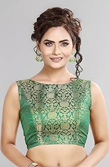 Madhu Fashion Womens Traditional Rich Banaras Brocade Sleeveless Readymade Saree Blouse