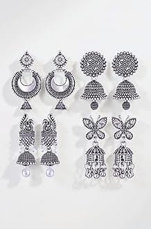 MEENAZ earrings for women fashion jhumka oxidised Silver Earrings for women Combo chandbali pearl chandbali stylish jhumkas traditional Earrings For girls South indian traditional Ear Rings -M138