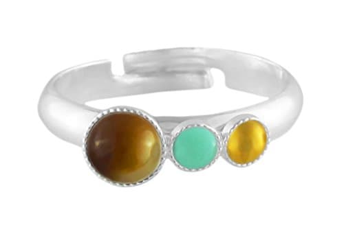 925 Silver Plated Minimalist Ring Adjustable Universal Size Trio Ooo Gold Round Czech Glass Stone White Opal Moonstone Opaque Turquoise Hand