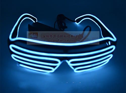 Skjiji El Wire Neon LED Light Up Shutter Shaped Glasses for Rave Costume Party with Battery case Controller (White)