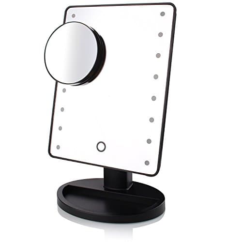 16 LED Lighted Makeup Mirror ,PULNDA Vanity Mirror with Touch Screen Dimming, Detachable 10X Magnification Spot Mirror, 180° Swivel Rotation High Definition Clarity Cosmetic Mirror