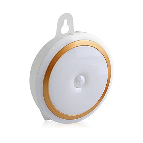 Aznoi Motion Sensor Light USB Rechargeable LED Night Light, Auto On/ Off Stick-on Light Cordless Wall Lights, Step Lights for Hallway, Closet, Stairs, Bedroom, Nursery (White with Gold)