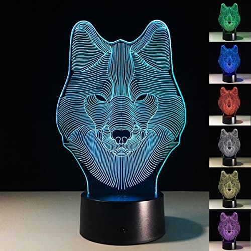 XJCKING Animals Wolf 3D Optical Illusion Night Light Touch Table Desk Lamps,7 Color Changing Lights with Acrylic Flat & ABS Base & USB Charger,Kids Room Home Decoration Best Gift