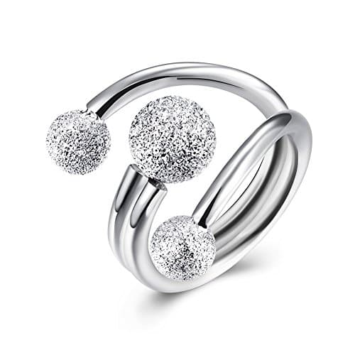 Ilove EU Women's 925 Sterling Silver Open Ring Adjustable Silver Sand Blasted Ball Pearl Bracelet Wedding, Engagement, Wedding Ring Size