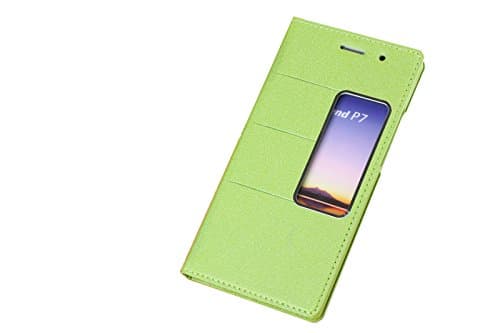 HWER 2 in 1 Bundle for HUAWEI Ascend P7 Leather Flip Protective Wallet Cover Shell with HD Screen Protector,Color:Beach-green