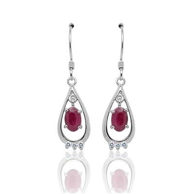 Classic Stunning Ruby 18K White Gold Plated 925 Sterling Silver Earrings Studs