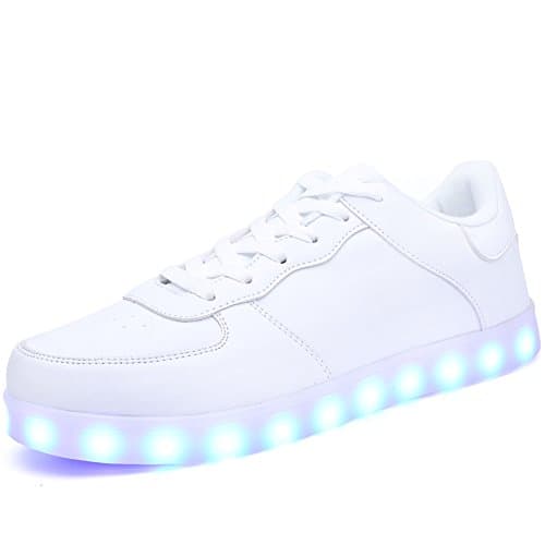 Ryanmay Shiny Night LED Light Up Shoes USB Charging Flashing Sneakers For Women Kids,A1011,White,39