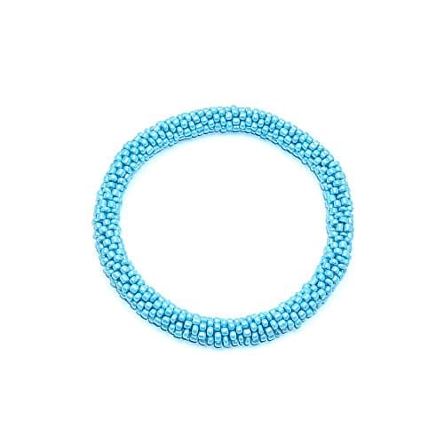 Roll On Hand Crocheted Glass Beaded - Seed Beads - Roll-on Bracelet in Cyan