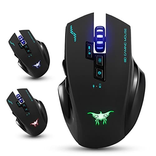 Hotyet Rechargeable 2.4G Wireless Wired Gaming Mouse Optical Mice with 4 Adjustable DPI Levels, 8 Buttons, 3 Colors Breathing Lights for PC and Mac(Black)