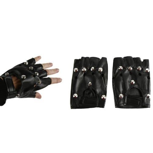 Rivets Studded Fingerless Gloves – Black