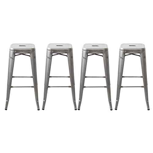 Buschman Galvanized, Indoor and Outdoor Metal Counter Barstools, Sturdy/Stackable Vintage Tolix Style Chair, 30" H, Set of 4
