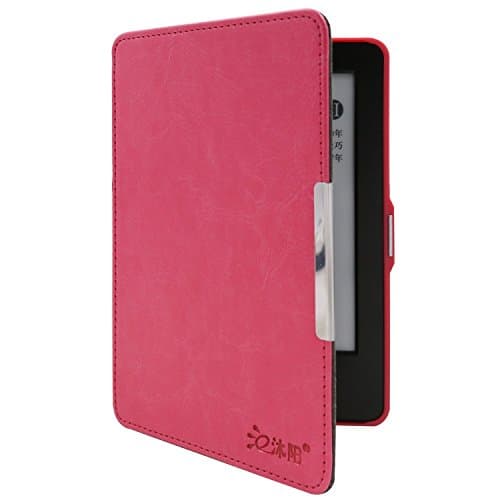 Muyang SmartShell Case for Kindle E-reader 6''-Crazy Horse Pattern Design with Hand Strap, Auto Sleep/Wake Feature, Pink
