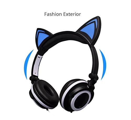 LandRum® Folding Cute LED Light Cat Headphone With Glowing light For PC Computer Mobile Phone MP3 (black)