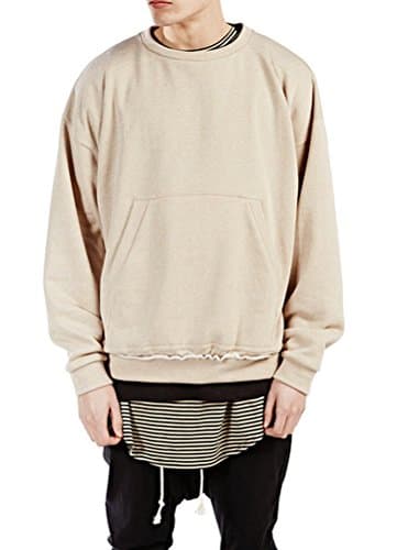 CKlido Men's Oversize Casual Basic Long sleeve Round Neck Pullover Sweatshirt Tunic beige S