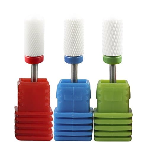 3/32" Ceramic Nail Drill Bits Set Pro Coarse Medium Fine Grit Manicure Drill Bits Electric Nail File Ceramic Needle Top (3PCE), Dome Round Top Ceramic Nail Drill Bit