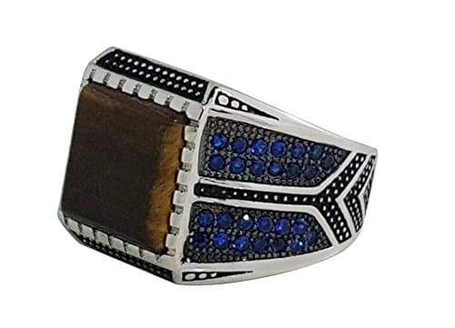 925 SOLID STERLING SILVER RING WITH AGATE & BLUE CUBIC ZIRCONIA IN DIFFERENT SIZES IN A BEAUTIFUL LED BOX(C130) (11)
