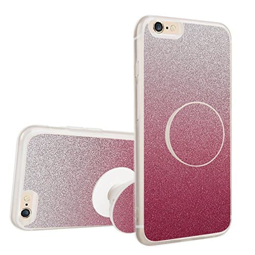 iPhone 6S Plus/6 Plus Bling Case, Fashion Shining Glitter TPU Rubber Protective Skid-proof Anti-Scratch Cover Case with Multifunction Pop Holder for Apple iPhone 6S Plus/6 Plus - Red