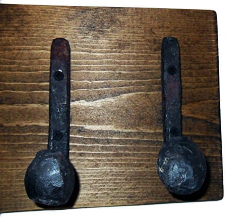 Heavy Duty Coat Hat Robe Tool Towel Hook Rail Rack Wall Mount Storage Display Rustic Holder Architectural Reclaimed Organizer Kitchen Bathroom Foyer Bedroom Closet Garden Garage Accessory Wooden Antique Vintage Metal (Dark Walnut and Antique Iron, 8" Rack Rail with 2 Railroad Spike Hooks)