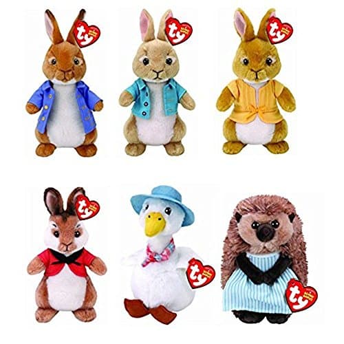 2018 TY PETER RABBIT (Set of 6) - Peter Rabbit, Flopsy, Mopsy, Cotton Tail, Mrs. Tiggy Winkle & Jemima Puddle Duck!