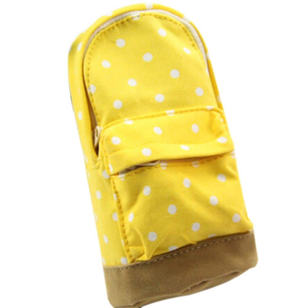 little finger Fashion Mini Backpack Shaped Dot Pattern Canvas Zipper Pencil Case Storage Pouch - Yellow