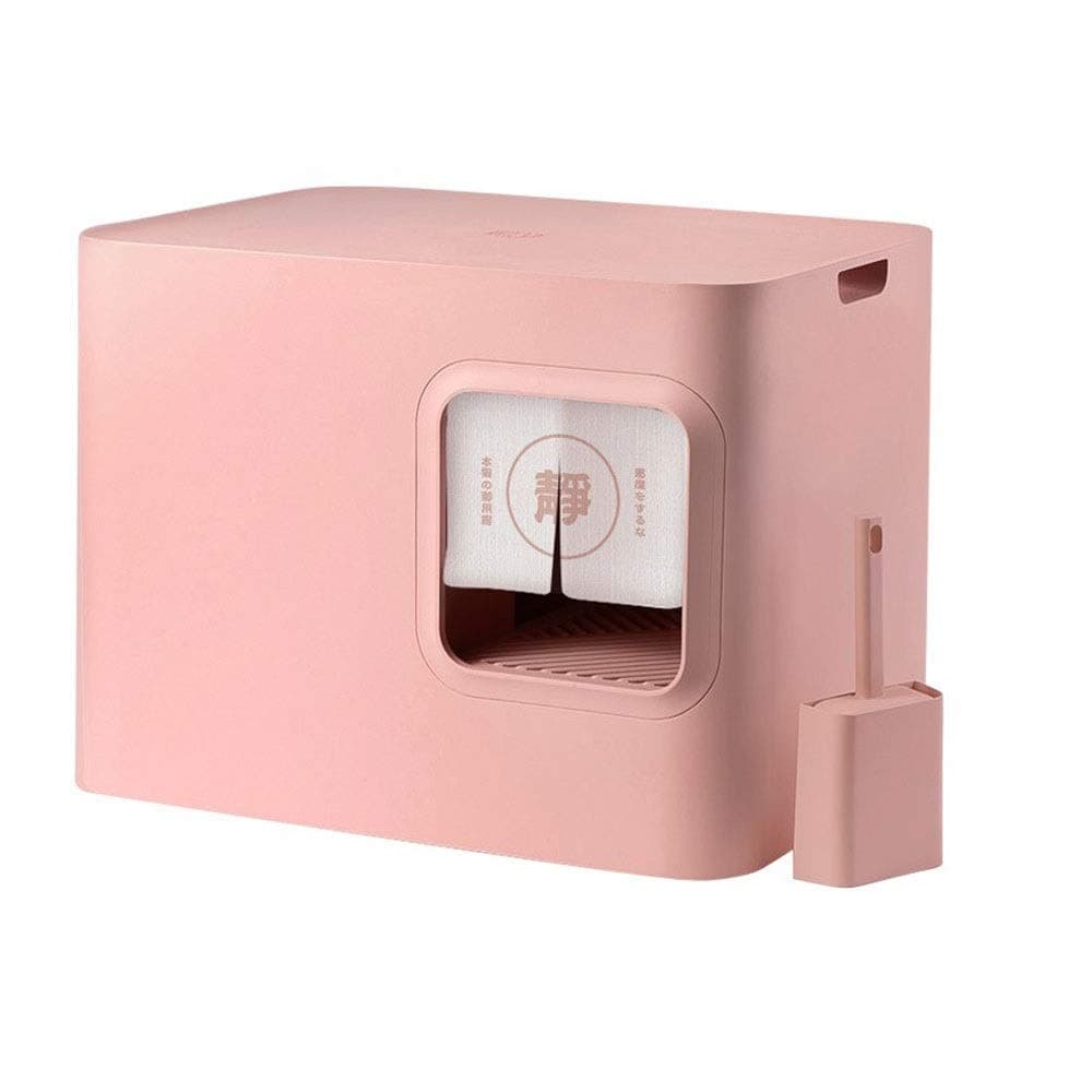 KOIUJ Semi Sealed Design Cat Litter Box,Single Layer Deodorant Cat Supplies (color: Pink)