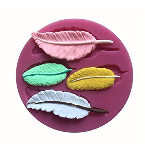 FLYMOR 4 PCS Leaf Shape Silicone 3D Mold Fondant Cake Candy Tools,Pink