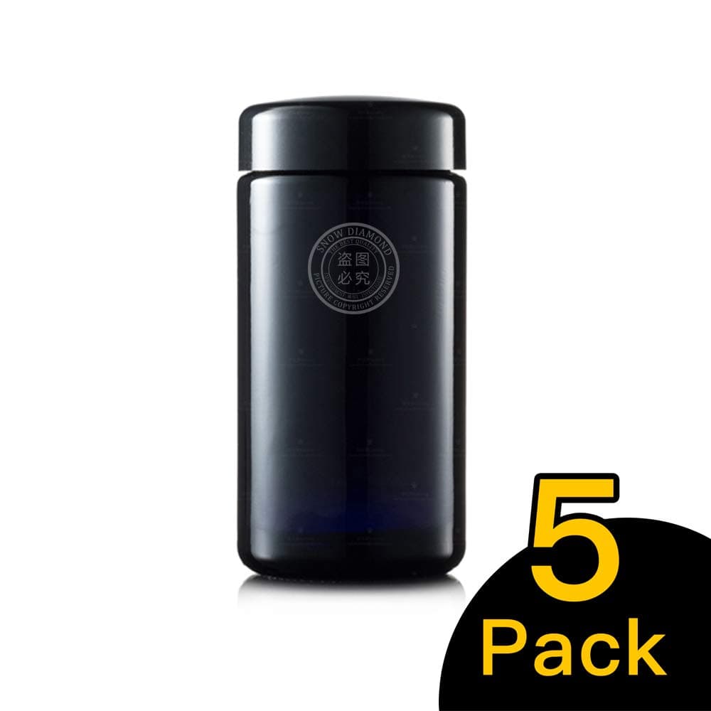 Snow Diamond Tall Extra Large 500ml (17.5 fl oz) 5 Pack Black Violet Ultraviolet Glass Wide Mouth Screw Top Jar Premium UV Protected Storage and Smell Proof Herb Container (5, 500ml)
