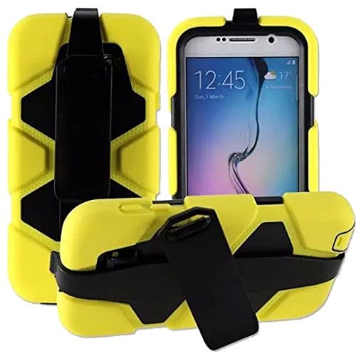 For Galaxy S6 Belt Clips Case, Generic Heavy Duty Defender Armor Series Military Grade High Impact Drop Scratch Resistant Shock-absorbing Hard Silicon Rubber Hybrid Builders Outdoor Sports Protective Rugged Case Cover with Built-in Screen Protector for Samsung Galaxy S6(not for S6 Edge) (Yellow)