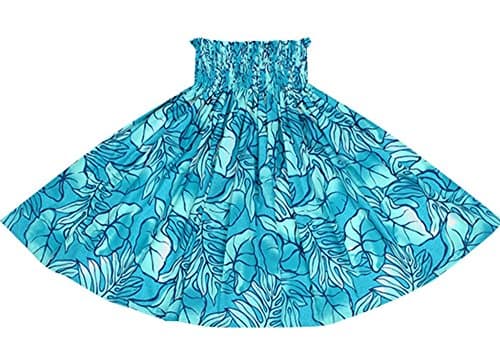 Custom Orders (30 In; 4 Elastic Bands) Hula Dance; Aqua Pau Skirt Taro Lauae Fern Pattern 2655AQ