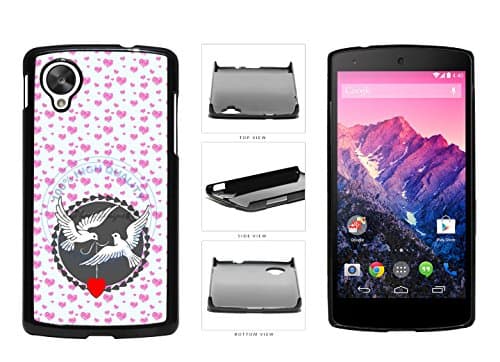 Peace Dove Holding Heart With Hearts Pattern Plastic Phone Case Back Cover For LG Google Nexus 5 D820 comes with Security Tag and myPhone Designs(TM) Cleaning Cloth