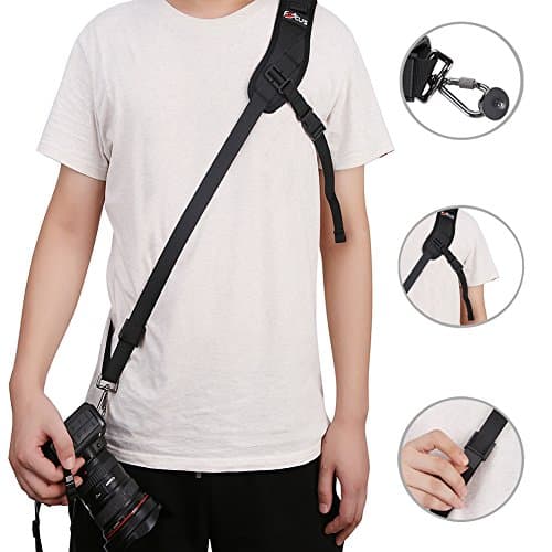 Camera Strap Anti-Slip Shoulder Neck Strap Sling Belt Quick Release Neoprene and Safety Tether Strap for Camera DSLR Digital SLR (Black)