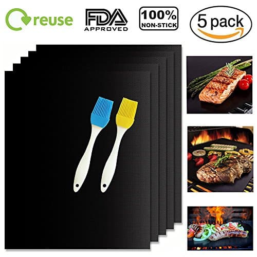 Raking Grill Mat, BBQ Grill Mat Baking Mat - Five Year Warranty, Nonstick FDA Approved, Reusable and Easy to Clean - Set of Five(black)