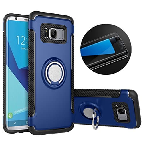 S8 Plus Phone Case & Tempered Glass Screen Protector, RP Ben Multi-function Car Holder Stand Magnetic Suction Bracket Finger Ring TPU + PC Cover Case for Samsung Galaxy S8 Plus (Blue)