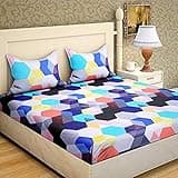 DECO READY Glace Cotton King Size Double Bedsheet,Set of 1 Bedsheet and 2 Pillow Covers (Multi)
