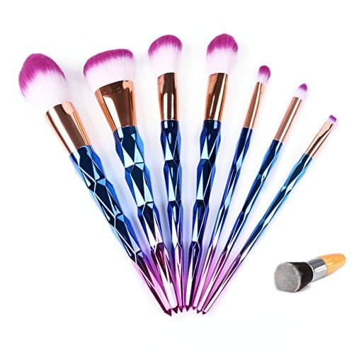 Makeup Round Brushes Set 7Pcs, Foundation Contour Powder Blush Tail Brush Makeup Cosmetic (Unicorn blue)