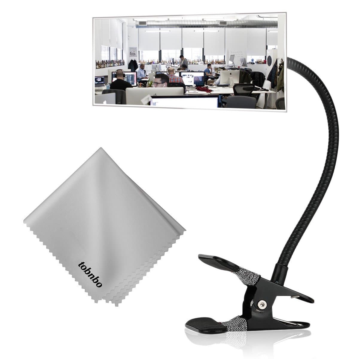 Office Cubicle Clip on Mirror, 7.28'' Rear View Computer/Laptop Safety Mirror, Desk Convex Mirror for Personal Safety & Security Portable Cabinet Rearview Monitors(Rectangle Mirror 7.28", Black)