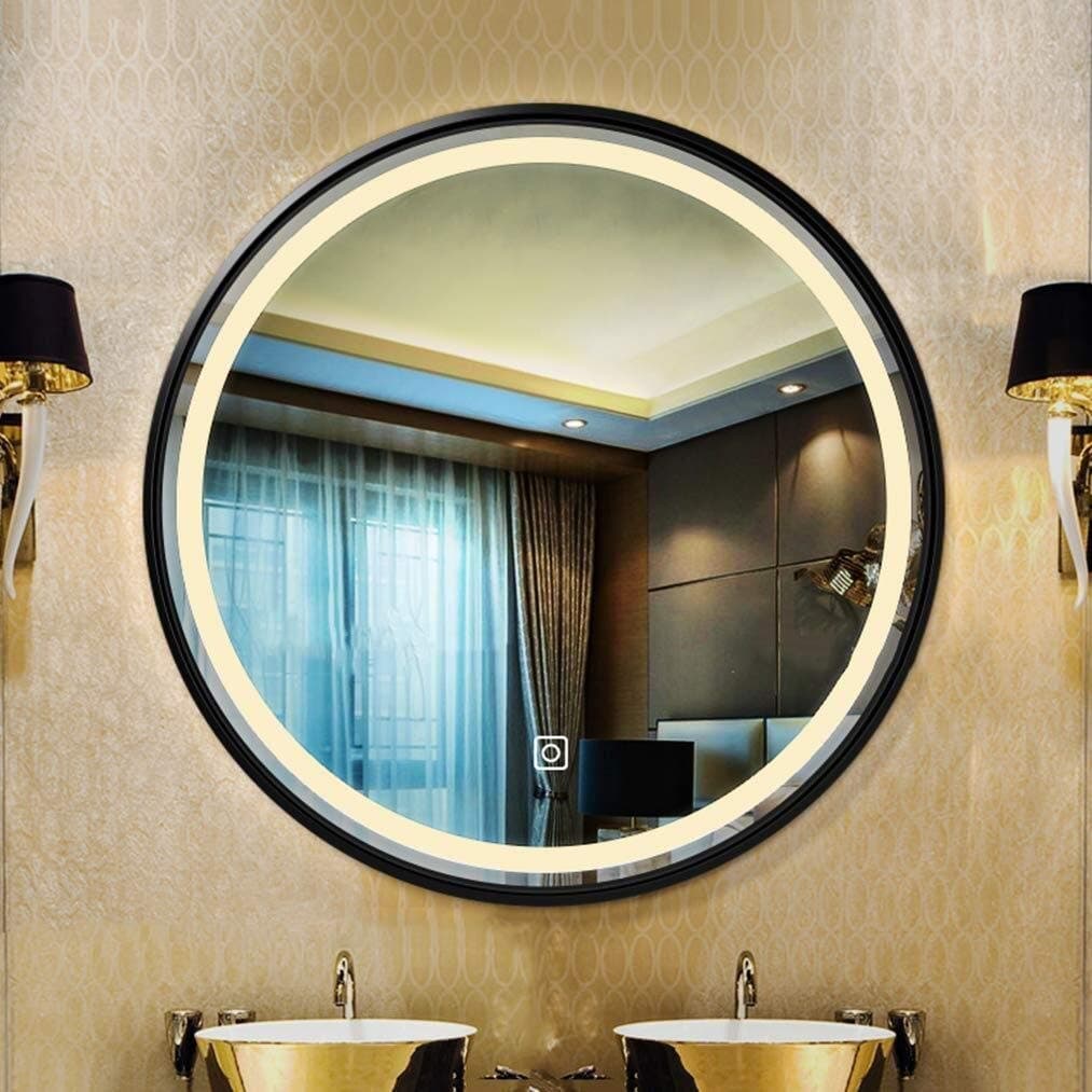 Vanity Mirror Wall-mounted Smart Touch Led Bathroom Makeup mirror With Lights Sandblasted Retro Circle Stainless Steel Frame