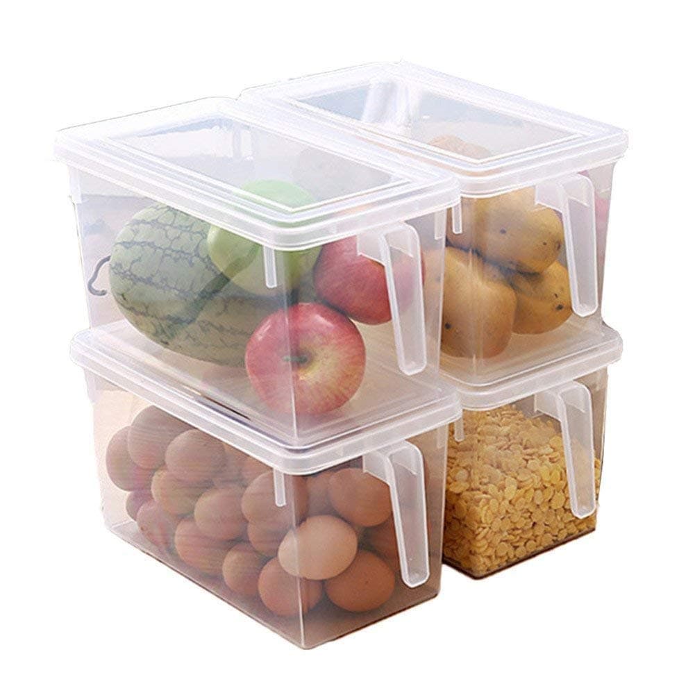 Almand mall Plastic Fridge Storage Box with Handle and Cover (Multicolour) - Set of 2
