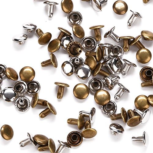 YMAISS 200 Sets Leather Rivets Double Cap Rivets for Leather Craft Repairing Decoration, 2 color Silver and Bronze,Tubular
