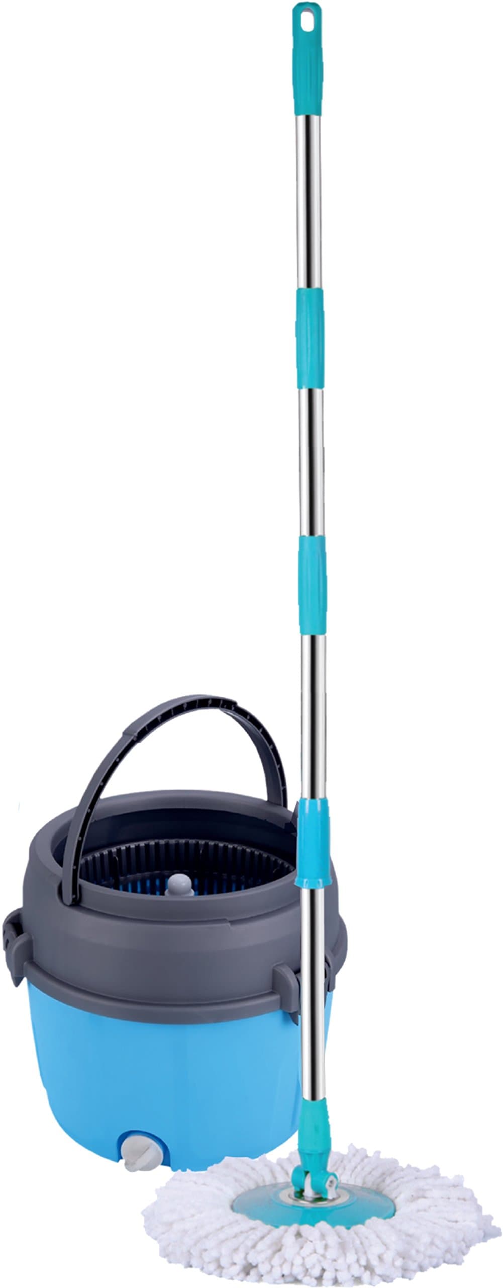 MopDash Space Saving "Extreme" Spin Mop and Bucket, No Foot Pedal Needed. With Extra Mop-Head and Scrub Brush Included. (Plastic)