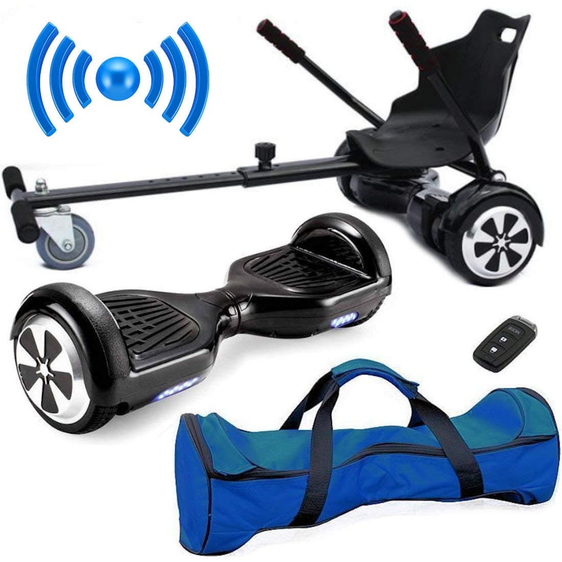 Nero Sport Bluetooth 6.5" Hover Scooter Board Self Balance with Hoverkart Go-Kart attachment bundle combo - Includes carry bag and remote key
